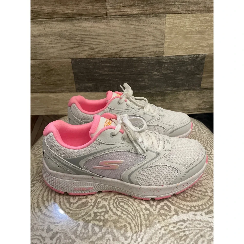 Skechers GO RUN Leather Running Shoes White Pink Accents Women's Size US 6 - Picture 4 of 7